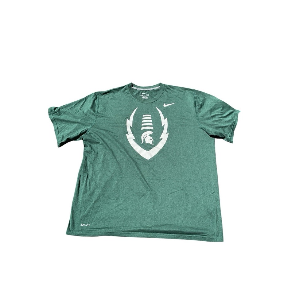 Nike Dri Fit Michigan State Spartans Football T Shirt Green MSU Mens XXL 2X